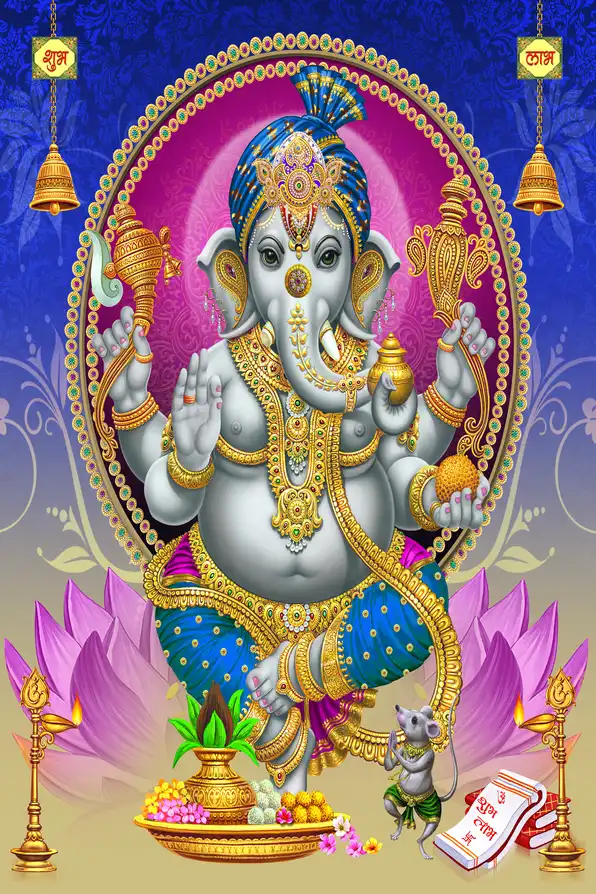 GN163 Ganesh Ji Plain, Glitter, Stone, Crystal High Gloss Decorative Tile by Global Art