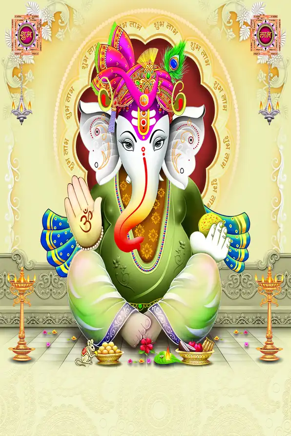 GN164 Ganesh Ji Plain, Glitter, Stone, Crystal High Gloss Decorative Tile by Global Art