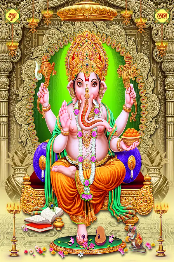 GN165 Ganesh Ji Plain, Glitter, Stone, Crystal High Gloss Decorative Tile by Global Art