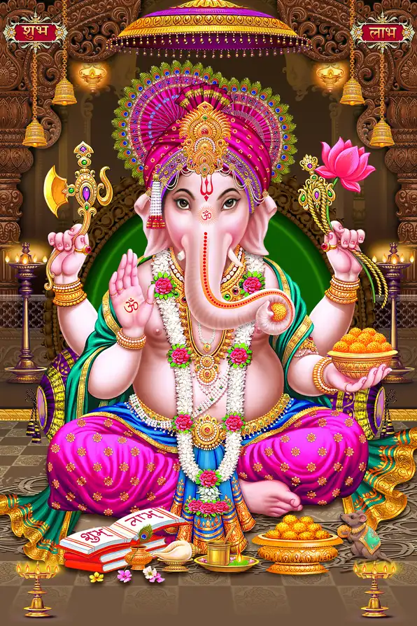 GN166 Ganesh Ji Plain, Glitter, Stone, Crystal High Gloss Decorative Tile by Global Art