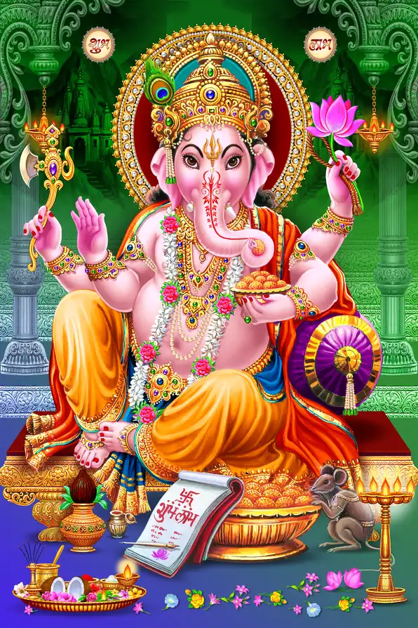 GN168 Ganesh Ji Plain, Glitter, Stone, Crystal High Gloss Decorative Tile by Global Art