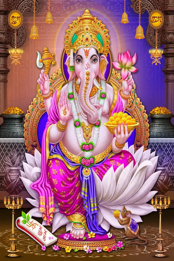 GN169 Ganesh Ji Plain, Glitter, Stone, Crystal High Gloss Decorative Tile by Global Art