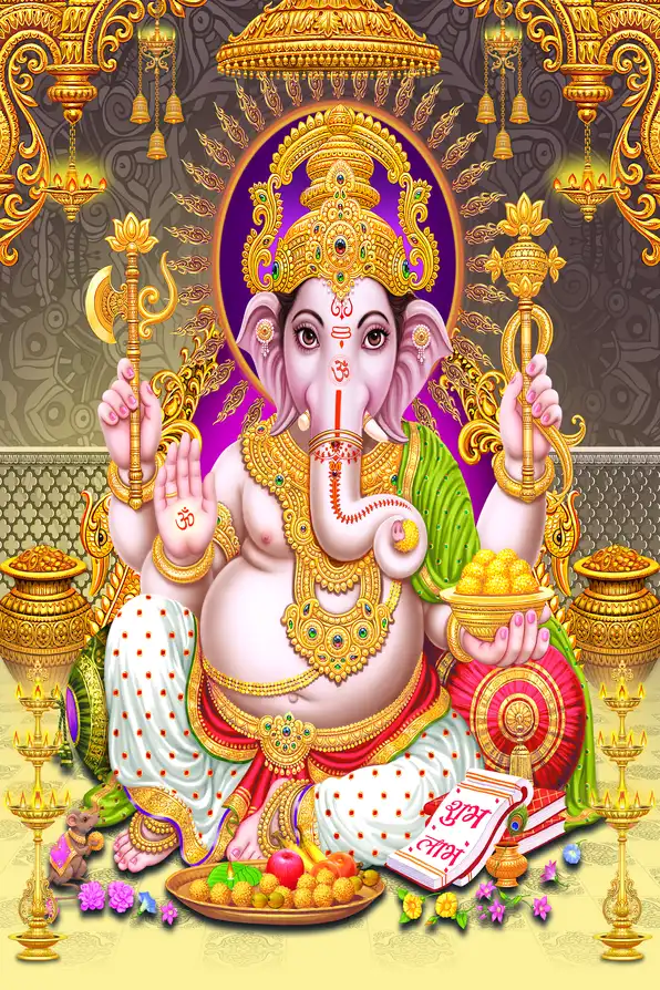 GN170 Ganesh Ji Plain, Glitter, Stone, Crystal High Gloss Decorative Tile by Global Art