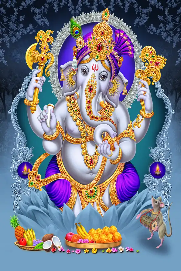 GN173 Ganesh Ji Plain, Glitter, Stone, Crystal High Gloss Decorative Tile by Global Art
