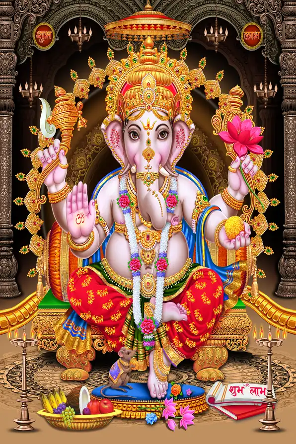 GN174 Ganesh Ji Plain, Glitter, Stone, Crystal High Gloss Decorative Tile by Global Art