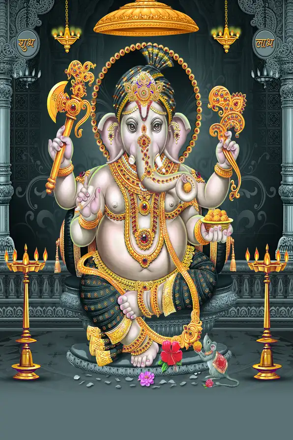 GN175 Ganesh Ji Plain, Glitter, Stone, Crystal High Gloss Decorative Tile by Global Art
