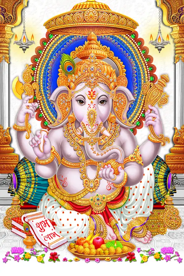 GN176 Ganesh Ji Plain, Glitter, Stone, Crystal High Gloss Decorative Tile by Global Art