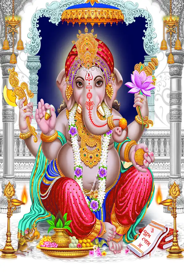 GN177 Ganesh Ji Plain, Glitter, Stone, Crystal High Gloss Decorative Tile by Global Art
