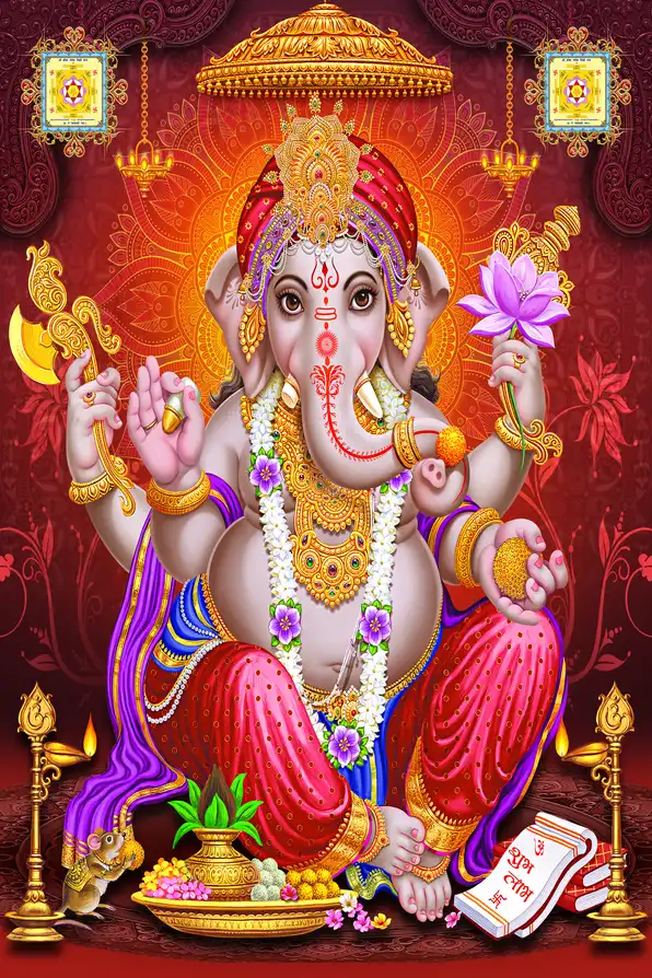 GN178 Ganesh Ji Plain, Glitter, Stone, Crystal High Gloss Decorative Tile by Global Art