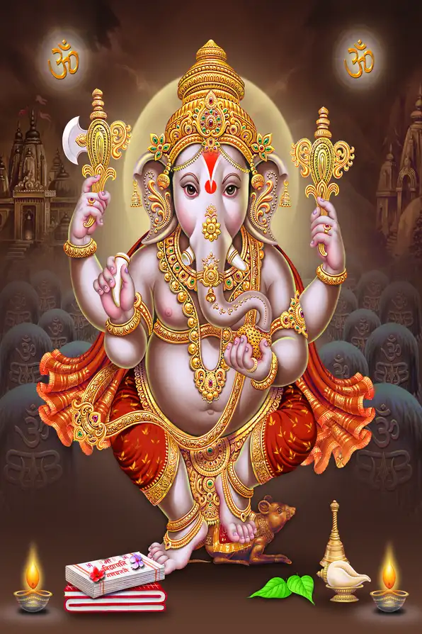 GN179 Ganesh Ji Plain, Glitter, Stone, Crystal High Gloss Decorative Tile by Global Art