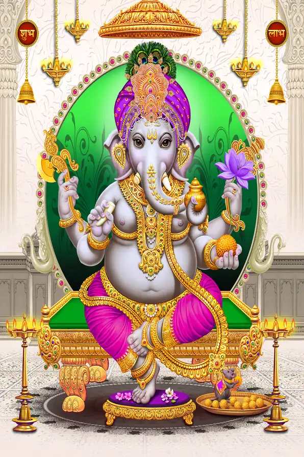 GN180 Ganesh Ji Plain, Glitter, Stone, Crystal High Gloss Decorative Tile by Global Art