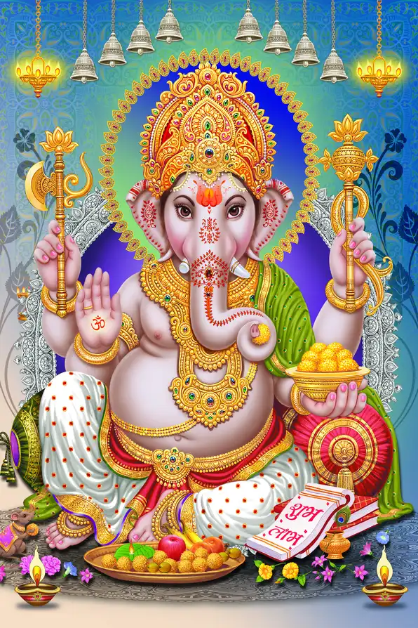 GN181 Ganesh Ji Plain, Glitter, Stone, Crystal High Gloss Decorative Tile by Global Art