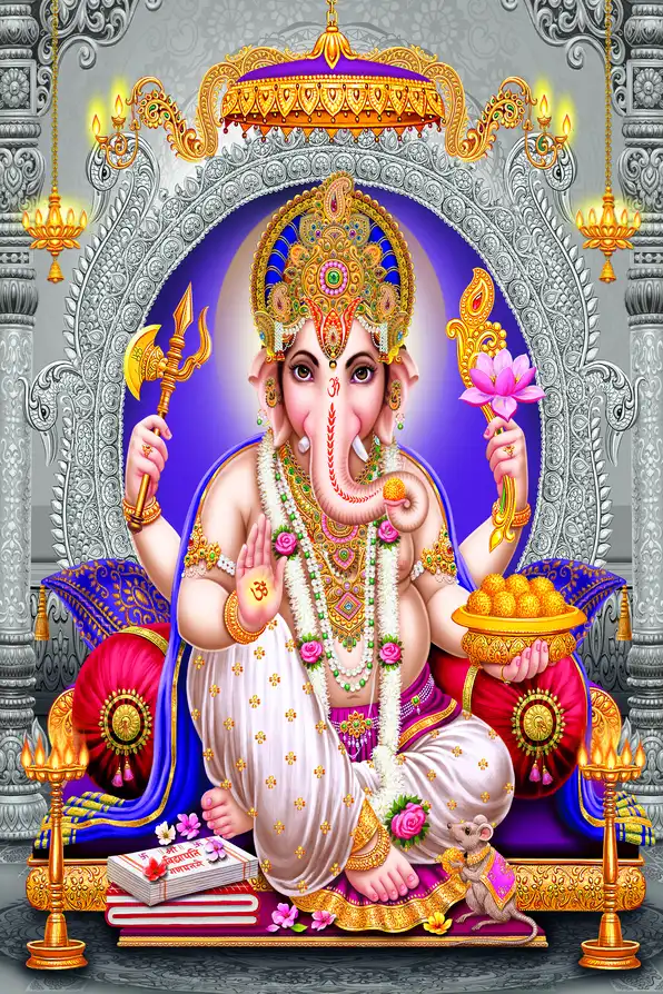 GN182 Ganesh Ji Plain, Glitter, Stone, Crystal High Gloss Decorative Tile by Global Art