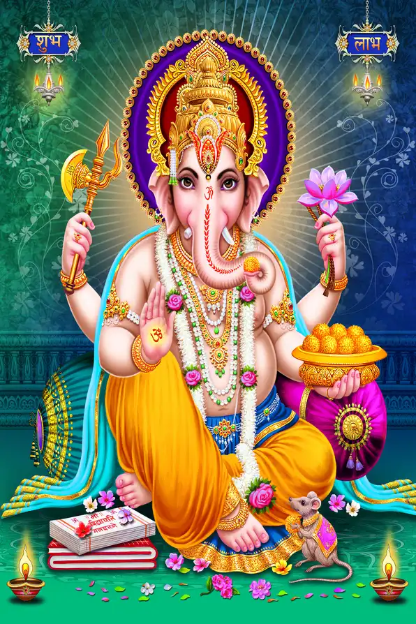 GN184 Ganesh Ji Plain, Glitter, Stone, Crystal High Gloss Decorative Tile by Global Art