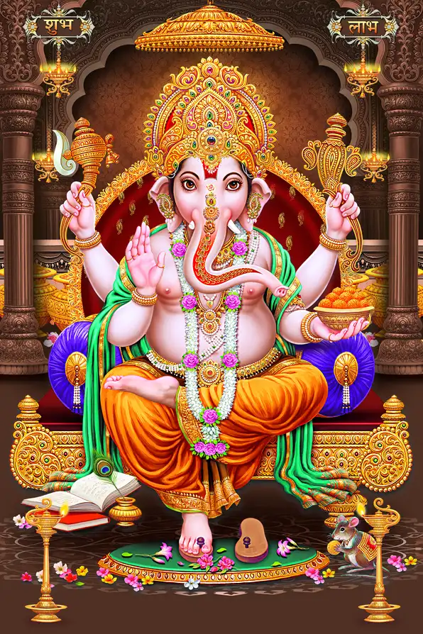 GN185 Ganesh Ji Plain, Glitter, Stone, Crystal High Gloss Decorative Tile by Global Art