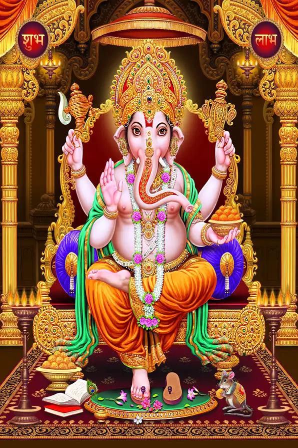 GN186 Ganesh Ji Plain, Glitter, Stone, Crystal High Gloss Decorative Tile by Global Art