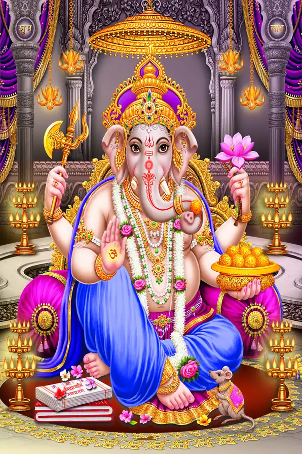 GN188 Ganesh Ji Plain, Glitter, Stone, Crystal High Gloss Decorative Tile by Global Art