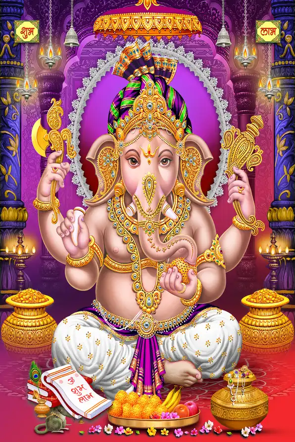 GN189 Ganesh Ji Plain, Glitter, Stone, Crystal High Gloss Decorative Tile by Global Art