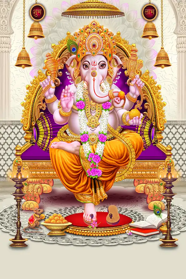 GN191 Ganesh Ji Plain, Glitter, Stone, Crystal High Gloss Decorative Tile by Global Art