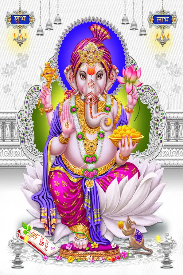 GN192 Ganesh Ji Plain, Glitter, Stone, Crystal High Gloss Decorative Tile by Global Art