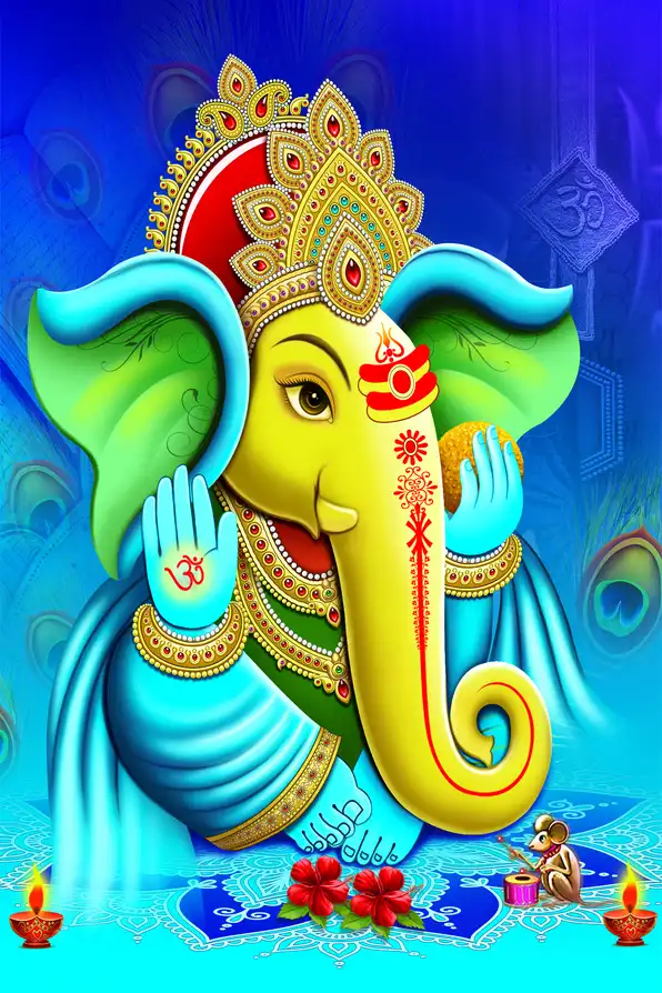 GN193 Ganesh Ji Plain, Glitter, Stone, Crystal High Gloss Decorative Tile by Global Art