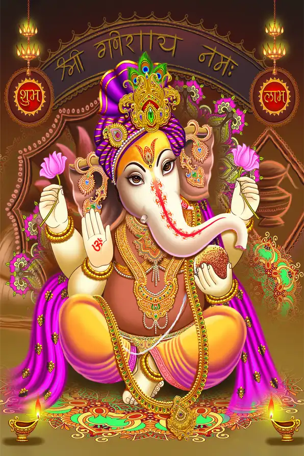 GN194 Ganesh Ji Plain, Glitter, Stone, Crystal High Gloss Decorative Tile by Global Art