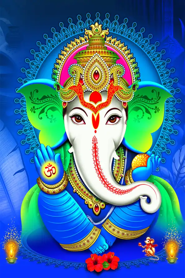 GN195 Ganesh Ji Plain, Glitter, Stone, Crystal High Gloss Decorative Tile by Global Art