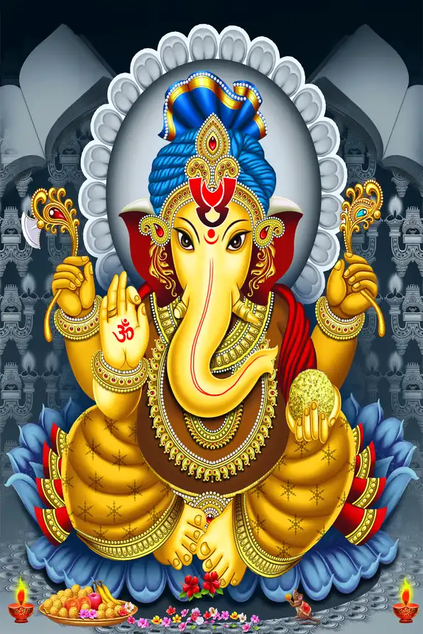 GN198 Ganesh Ji Plain, Glitter, Stone, Crystal High Gloss Decorative Tile by Global Art