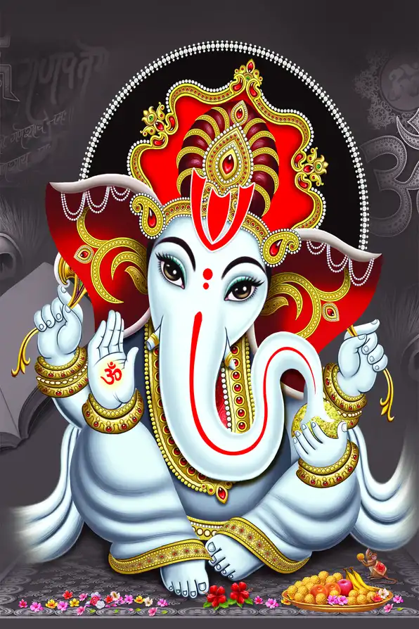 GN199 Ganesh Ji Plain, Glitter, Stone, Crystal High Gloss Decorative Tile by Global Art