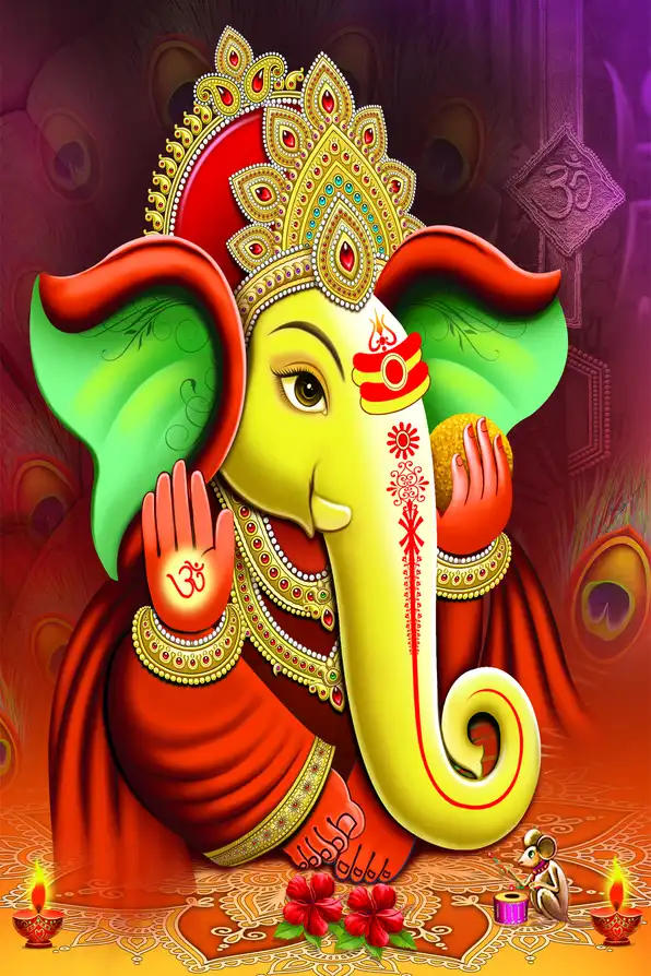 GN1100 Ganesh Ji Plain, Glitter, Stone, Crystal High Gloss Decorative Tile by Global Art
