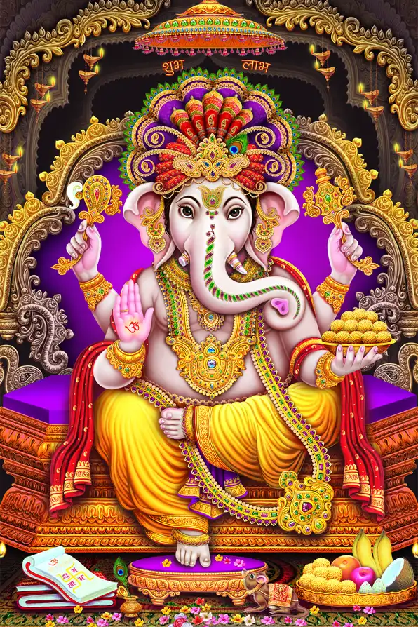GN1101 Ganesh Ji Plain, Glitter, Stone, Crystal High Gloss Decorative Tile by Global Art