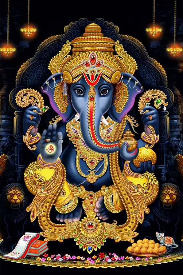 GN1102 Ganesh Ji Plain, Glitter, Stone, Crystal High Gloss Decorative Tile by Global Art