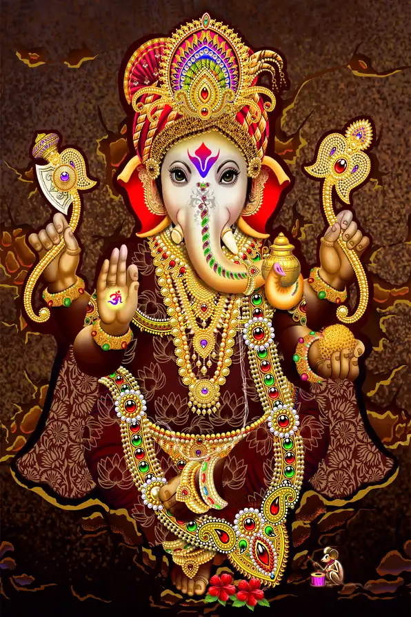 GN1103 Ganesh Ji Plain, Glitter, Stone, Crystal High Gloss Decorative Tile by Global Art