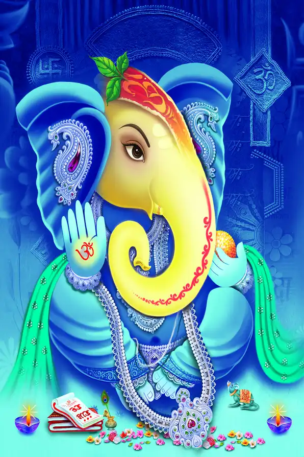 GN1104 Ganesh Ji Plain, Glitter, Stone, Crystal High Gloss Decorative Tile by Global Art
