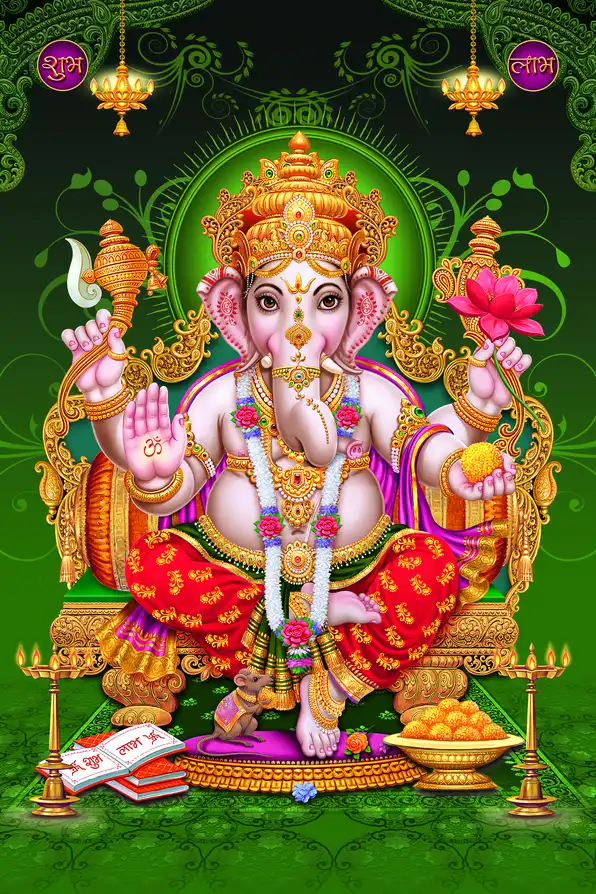 GN1107 Ganesh Ji Plain, Glitter, Stone, Crystal High Gloss Decorative Tile by Global Art