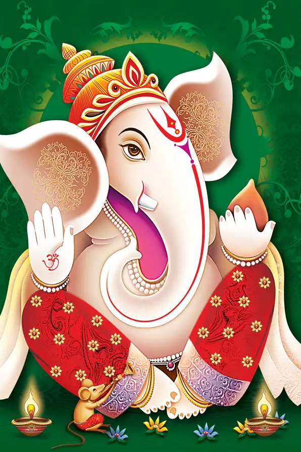 GN1108 Ganesh Ji Plain, Glitter, Stone, Crystal High Gloss Decorative Tile by Global Art