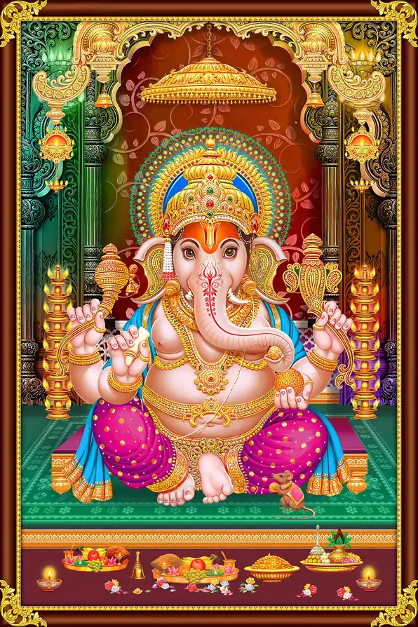 GN1109 Ganesh Ji Plain, Glitter, Stone, Crystal High Gloss Decorative Tile by Global Art