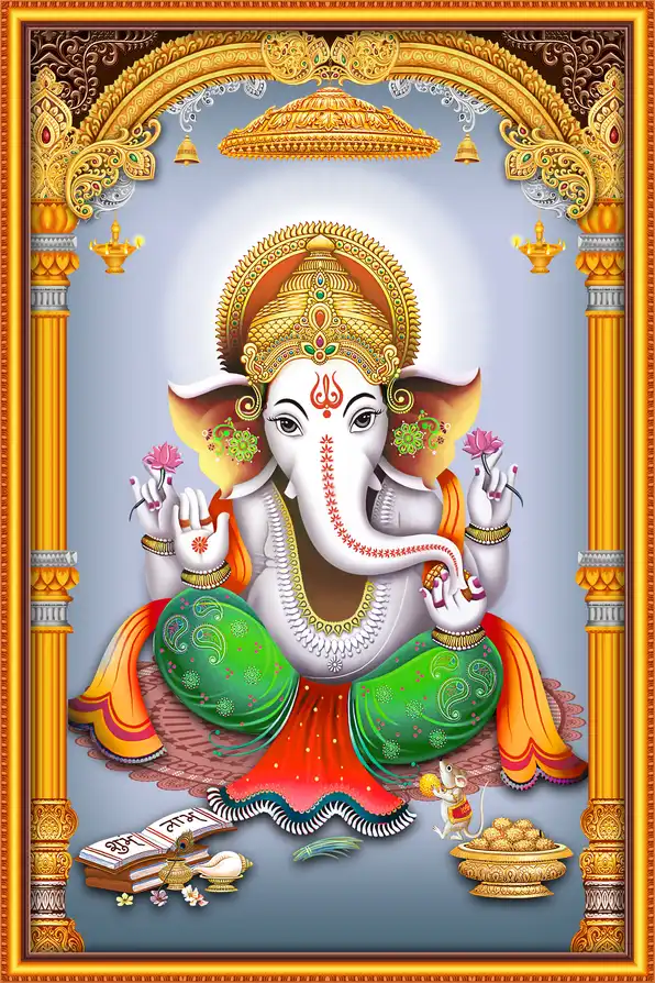 GN1110 Ganesh Ji Plain, Glitter, Stone, Crystal High Gloss Decorative Tile by Global Art