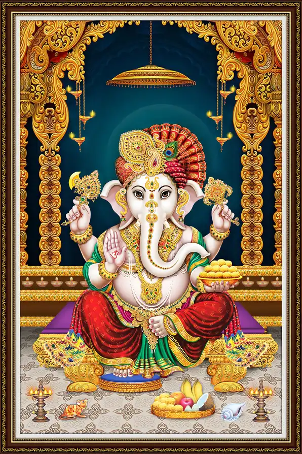 GN1111 Ganesh Ji Plain, Glitter, Stone, Crystal High Gloss Decorative Tile by Global Art