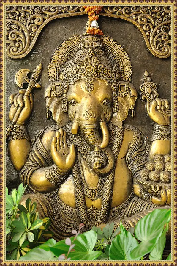 GN1112 Ganesh Ji Plain, Glitter, Stone, Crystal High Gloss Decorative Tile by Global Art