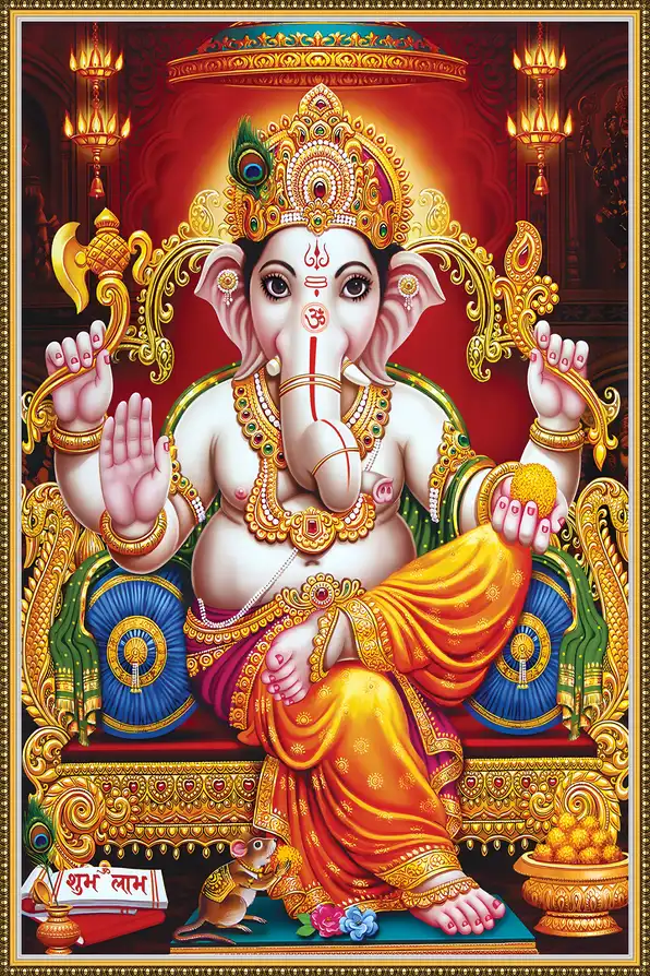 GN1113 Ganesh Ji Plain, Glitter, Stone, Crystal High Gloss Decorative Tile by Global Art