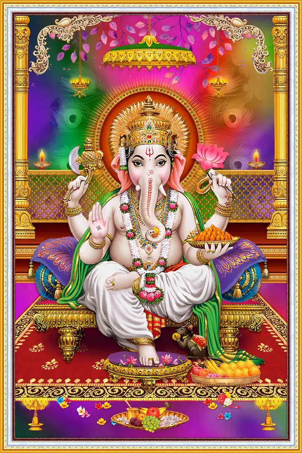 GN1114 Ganesh Ji Plain, Glitter, Stone, Crystal High Gloss Decorative Tile by Global Art