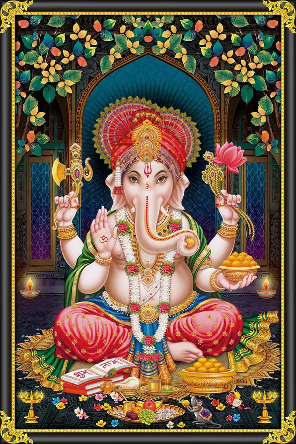 GN1115 Ganesh Ji Plain, Glitter, Stone, Crystal High Gloss Decorative Tile by Global Art