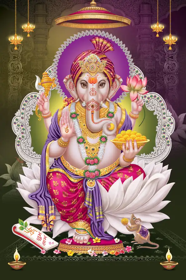 GN1116 Ganesh Ji Plain, Glitter, Stone, Crystal High Gloss Decorative Tile by Global Art