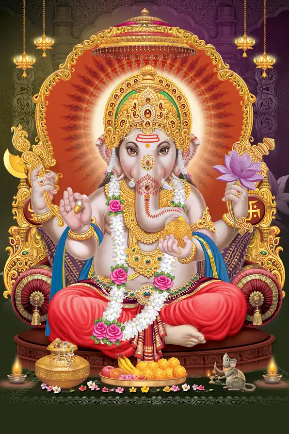 GN1117 Ganesh Ji Plain, Glitter, Stone, Crystal High Gloss Decorative Tile by Global Art