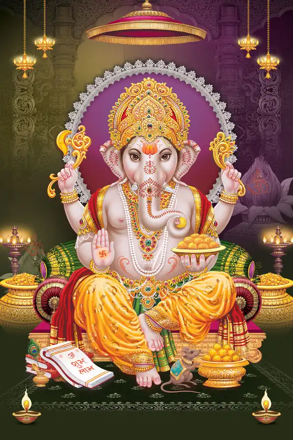 GN1118 Ganesh Ji Plain, Glitter, Stone, Crystal High Gloss Decorative Tile by Global Art