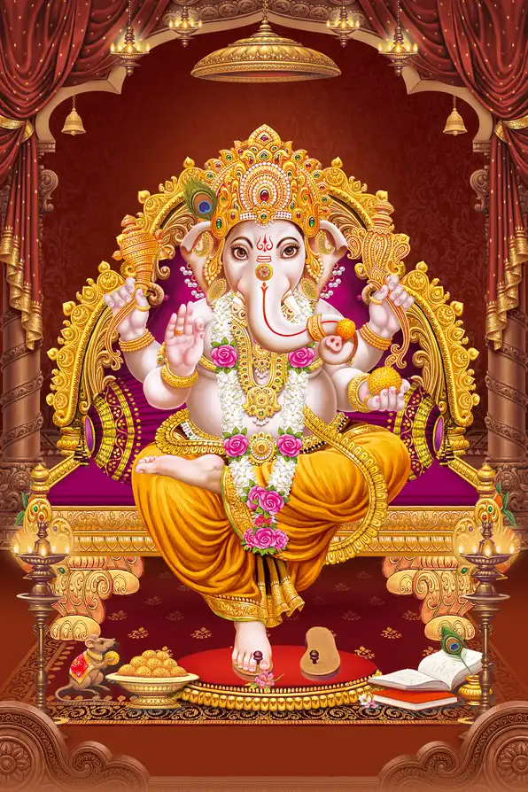 GN1119 Ganesh Ji Plain, Glitter, Stone, Crystal High Gloss Decorative Tile by Global Art