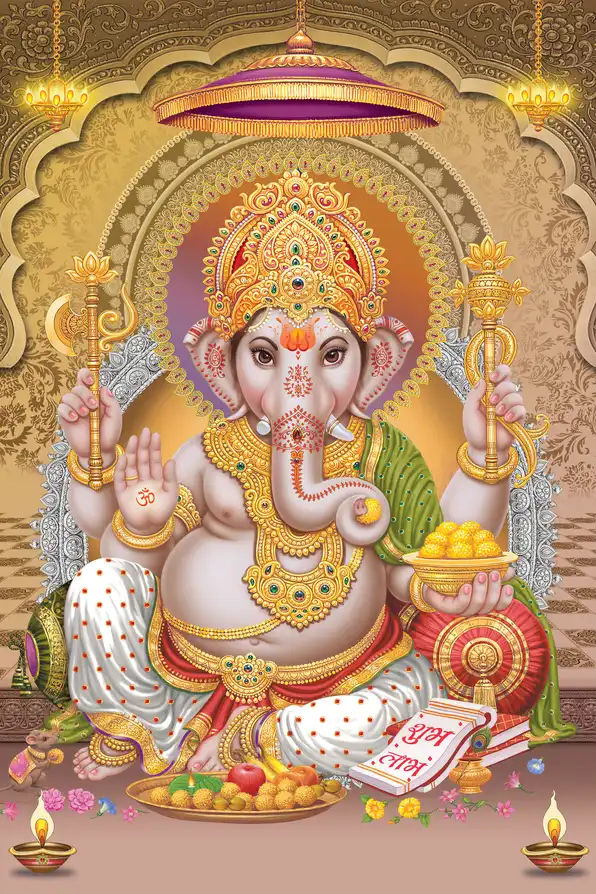 GN1120 Ganesh Ji Plain, Glitter, Stone, Crystal High Gloss Decorative Tile by Global Art