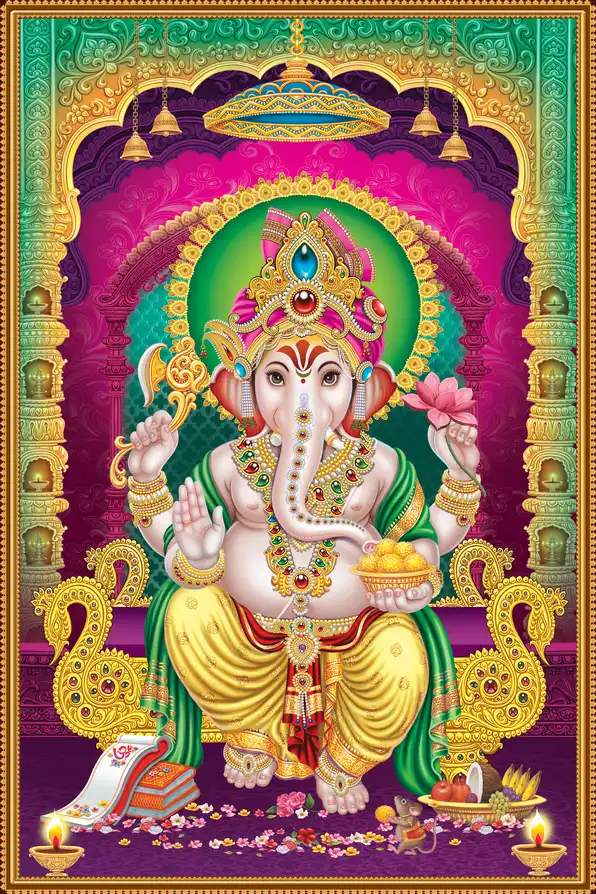 GN1121 Ganesh Ji Plain, Glitter, Stone, Crystal High Gloss Decorative Tile by Global Art