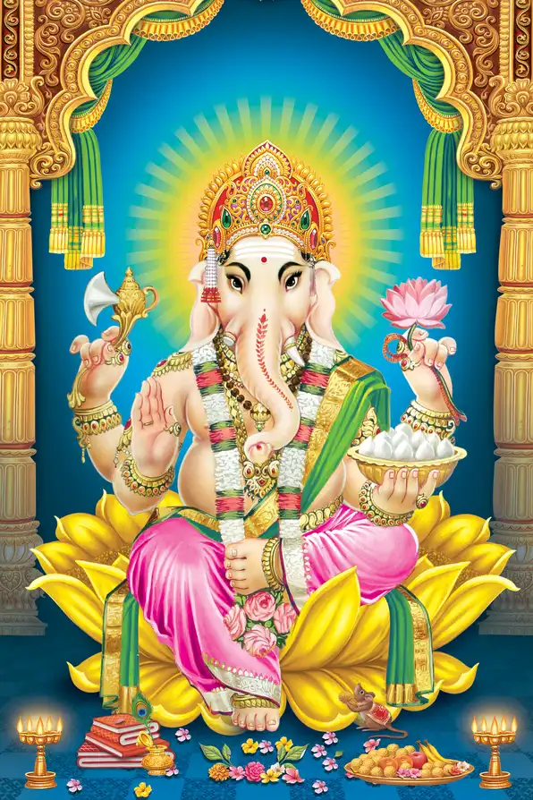 GN1122 Ganesh Ji Plain, Glitter, Stone, Crystal High Gloss Decorative Tile by Global Art